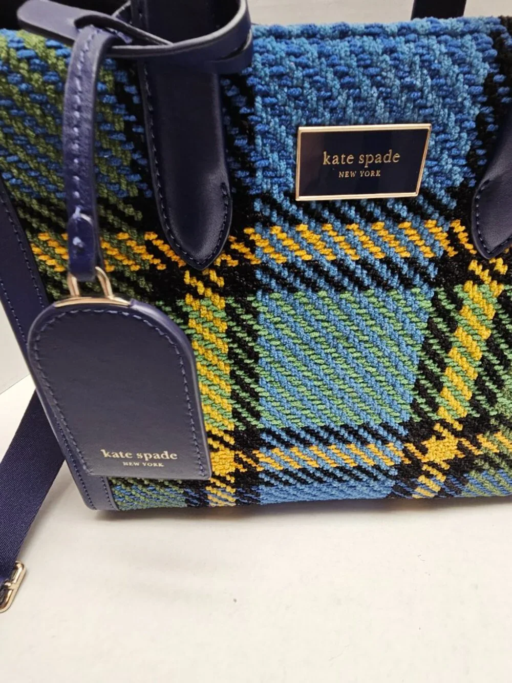 Kate Spade Manhattan Grand Plaid Tweed Small Tote Bag Adjustable Strap Handles
